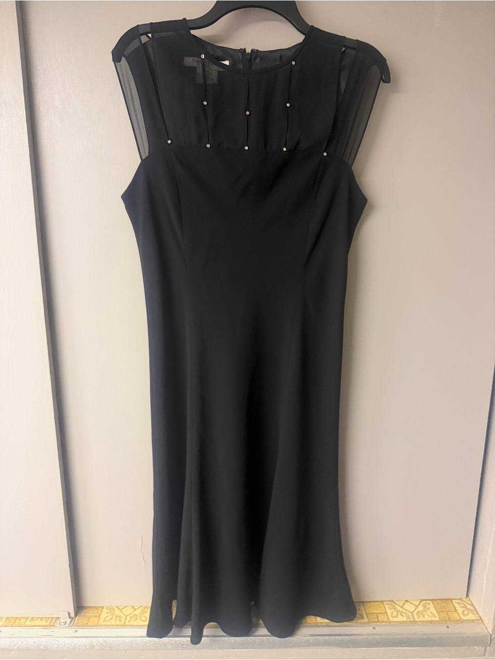 Elegant Black Sleeveless Evening Dress with Sheer Yoke - Evan Picone